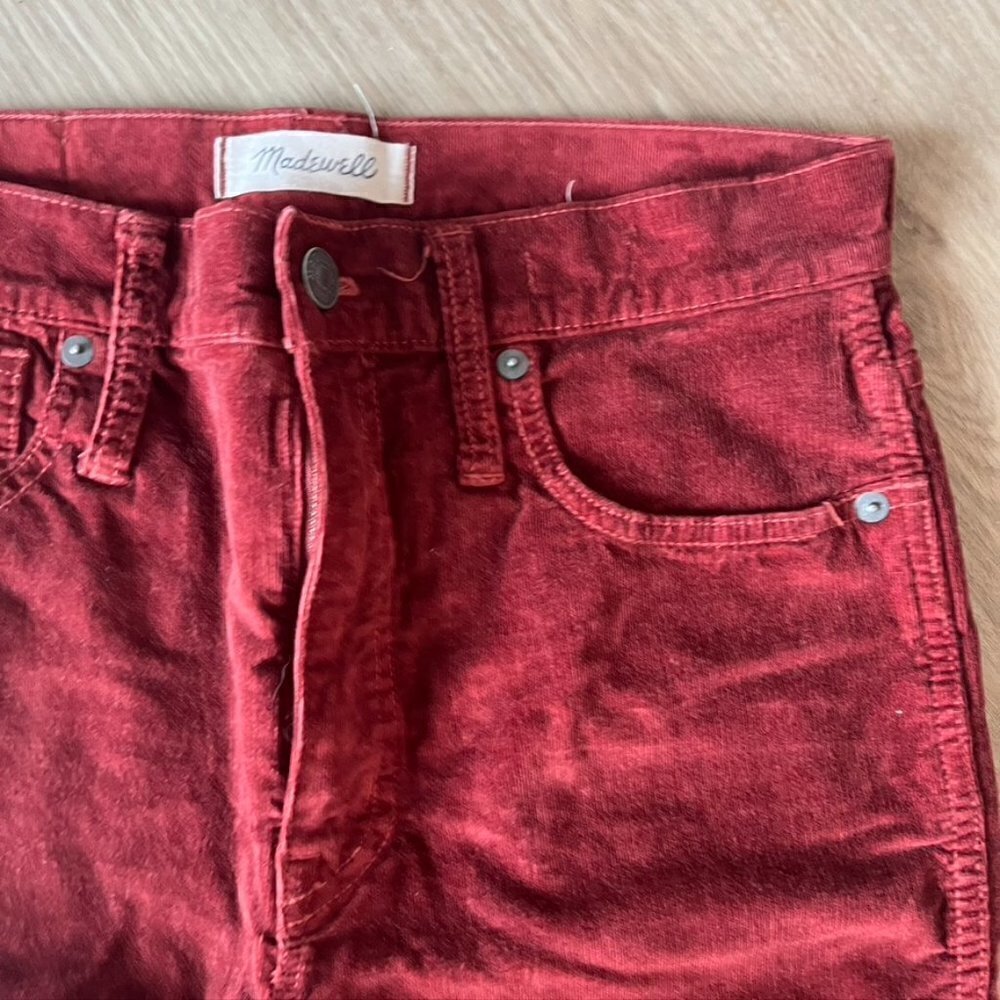 ** Madewell Red Burgundy Velvet 10” High Rise Skinny Ankle Jeans Velour 27 - Picture 7 of 9